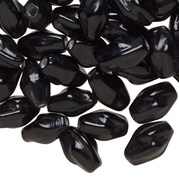 Bead, lampworked glass, opaque black, 12x8mm-13x9mm twisted double cone. Sold per 2-ounce pkg, approximately 65 beads. image number 0
