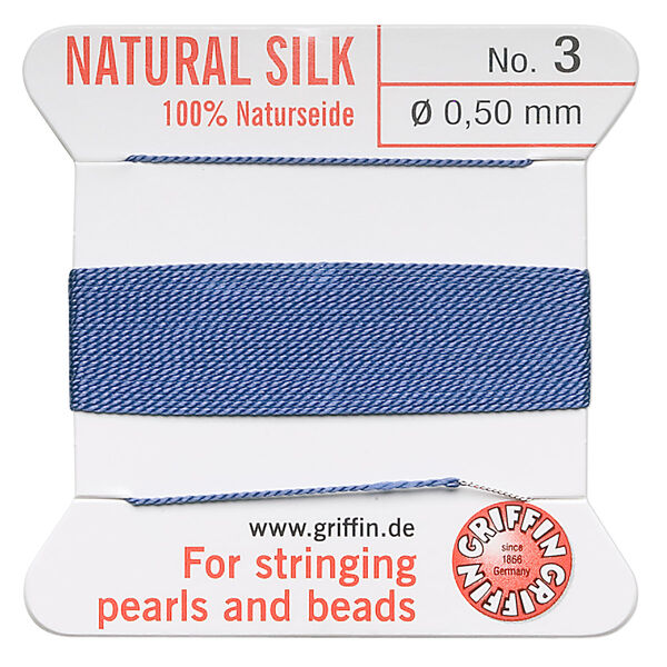 Thread, Griffin, silk, blue, size #3. Sold per 2-meter card (approximately 78 inches). image number 0
