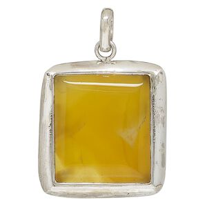 Pendant, golden chalcedony (dyed/heated) and sterling silver, 33x30mm rectangle. Sold individually.