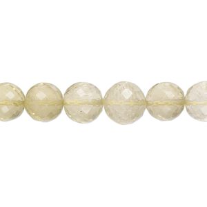 Lemon quartz 1pkg1, hand-cut micro-faceted round bead 8 inch 8-9mm