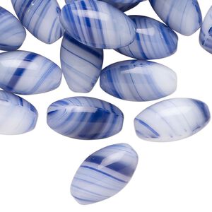 Bead, Czech pressed glass, translucent purple and white with swirl design, 16x9mm oval. Sold per 2-ounce pkg, approximately 35 beads.