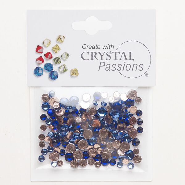 Flat back mix 1pkg144 jet hematite / dark grey / light chrome foil back, Crystal Passions&reg; rhinestone 3.80-4.00mm hotfix round SS16 image number 0