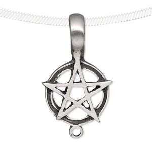 Pendant, antiqued pewter (tin-based alloy), 32x20mm round with star and bottom loop. Sold individually.