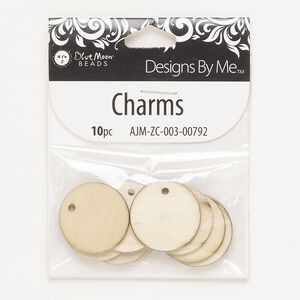 Drop, wood (natural), 25mm round. Sold per pkg of 10.