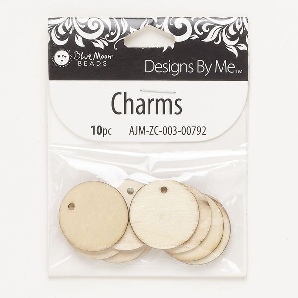 Drop, wood (natural), 25mm round. Sold per pkg of 10. image number 0