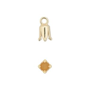 Cord end, JBB Findings, gold-plated pewter (tin-based alloy), 8x5mm cone with 3mm inside diameter. Sold per pkg of 2.