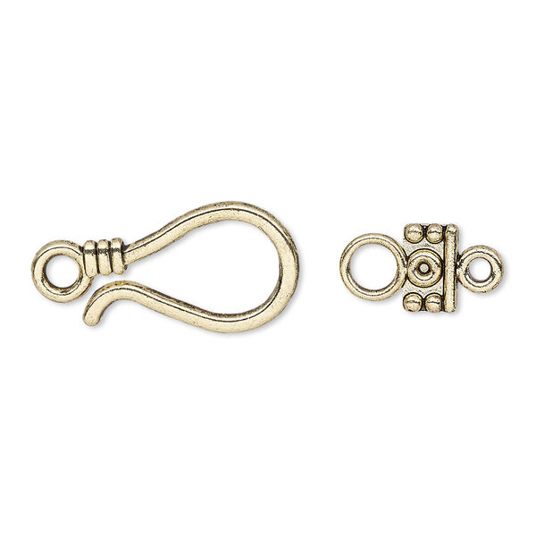 Clasp, hook-and-eye, antique gold-finished "pewter" (zinc-based alloy), 23x11mm. Sold per pkg of 10. image number 0
