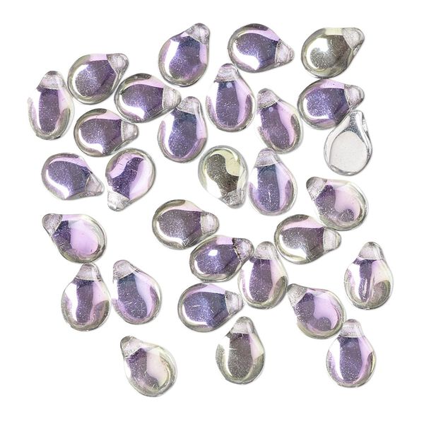 Bead, Preciosa Pip™, Czech pressed glass, translucent half-coated silver icy lavender, 7x5mm top-drilled pip. Sold per pkg of 30. image number 0