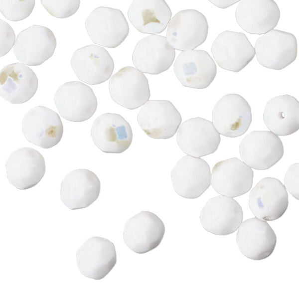 Bead, Czech fire-polished glass, opaque white AB, 6mm faceted round. Sold per 15-1/2" to 16" strand, approximately 65 beads. image number 0