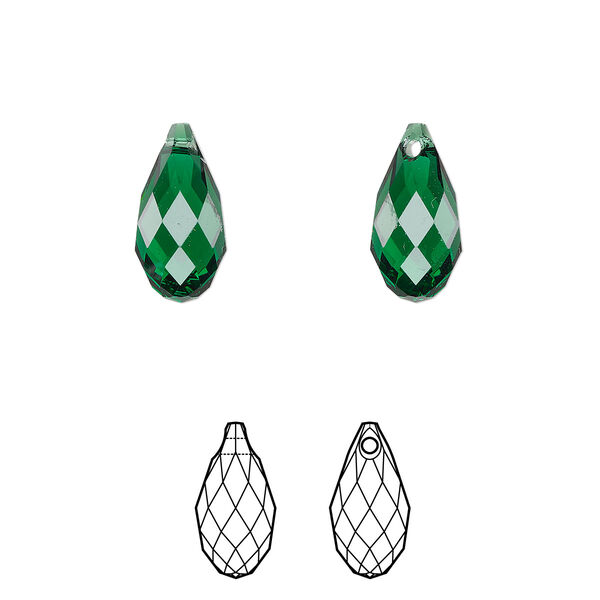 Briolette 144pk majestic green, Swarovski® 13x6.5mm pendant drop 6010 image number 0
