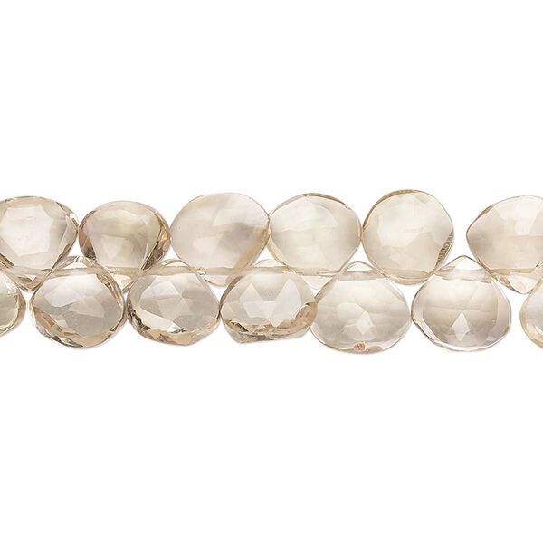 Bead, champagne quartz (heated), 9x8mm-9mm hand-cut top-drilled faceted puffed teardrop with 0.4-1.4mm hole, B+ grade, Mohs hardness 7. Sold per 9-inch strand. image number 0