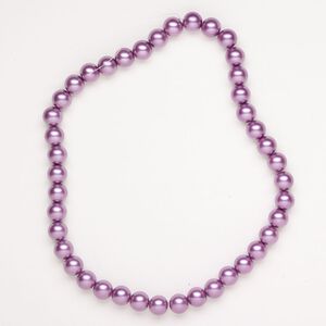 Bead glass 1pk 9-10mm round, opaque purple 15.5-16 inch coated