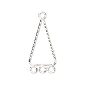 Drop, silver-plated steel, 24x15mm smooth triangle with 3 loops. Sold per pkg of 10.