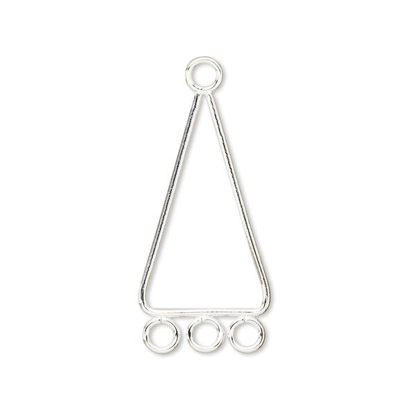 Drop, silver-plated steel, 24x15mm smooth triangle with 3 loops. Sold per pkg of 10. image number 0