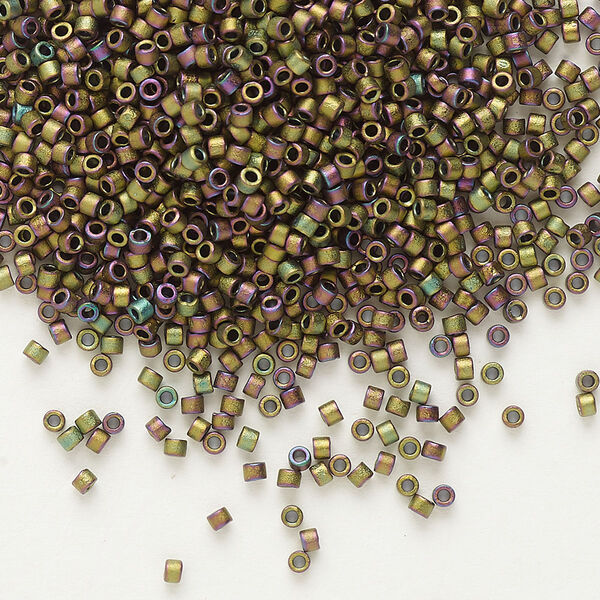 Seed bead, Delica®, glass, pkg/50g, #11 round, opaque matte metallic gold iris grey dusk (DB-1055). image number 0