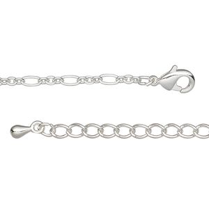 Chain 1pkg1 silver-plated figaro, 2.5mm / lobster claw clasp, steel / brass 18 inch