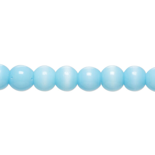 Bead, cat's eye glass (fiber optic glass), sky blue, 6-8mm round. Sold per 14-inch strand, approximately 55 beads. image number 0