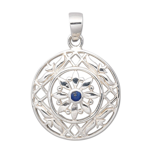 Pendant, lapis lazuli (natural) and sterling silver, 21mm fancy round with cutouts and 3mm round. Sold individually. image number 0