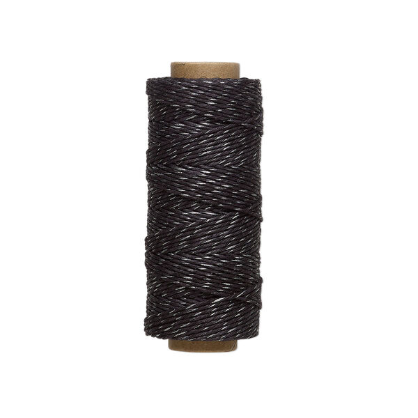 Cord, Hemptique®, polished hemp, metallic black/silver, 1mm, 20-pound test. Sold per 205-foot spool. image number 0