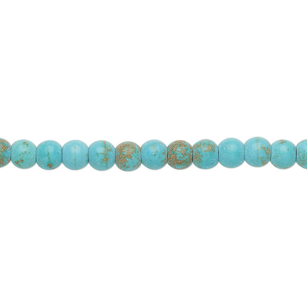 Bead, magnesite (dyed / stabilized), blue, 4mm round, D grade, Mohs hardness 3-1/2 to 4. Sold per 15-inch strand. image number 0