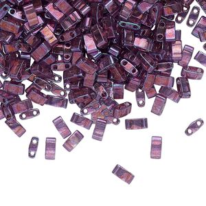 Seed bead, TILA®, glass, pkg/250g, 5x2.3mm half tila rectangle, translucent gold luster light amethyst, (HTL-316).