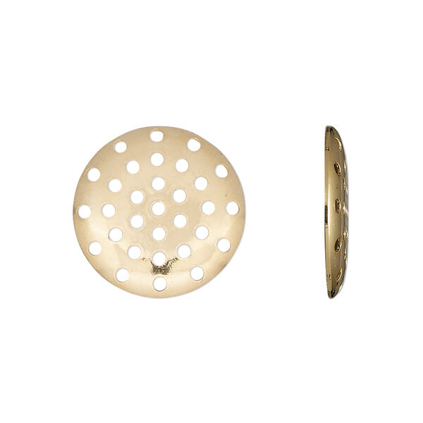 Component, gold-plated brass, 18mm perforated disc. Sold per pkg of 10. image number 0