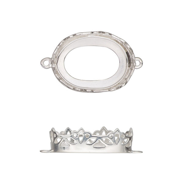 Link, sterling silver, 19.5x14mm oval with decorative trim and open back with 18x13mm oval cabochon bezel setting. Sold individually. image number 0
