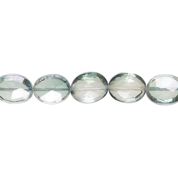Quartz crystal 1pkg1, hand-cut faceted puffed oval bead B grade, 7 inch 8x7mm-11x9mm image number 0