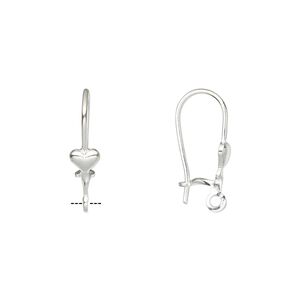 Ear wire kidney 1pkg10 silver-plated, 17mm / 4mm heart / open loop, 20-21 gauge brass 5 pair