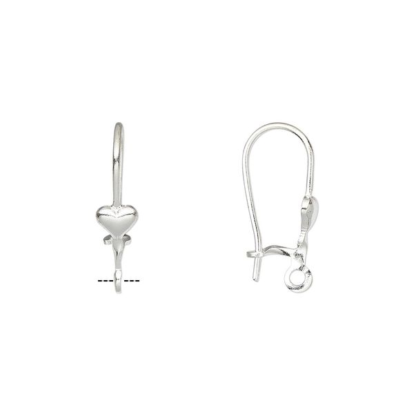 Ear wire kidney 1pkg10 silver-plated, 17mm / 4mm heart / open loop, 20-21 gauge brass 5 pair image number 0