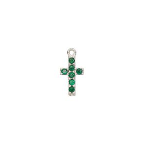 Drop, sterling silver and cubic zirconia, green, 12x7mm cross. Sold individually.