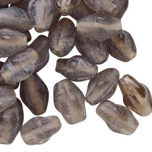 Bead, lampworked glass, translucent grey, 12x8mm-13x9mm twisted double cone. Sold per 2-ounce pkg, approximately 65 beads.