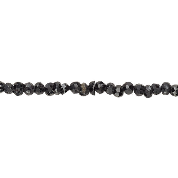 Bead, black spinel (natural), 3x1mm-4x3mm hand-cut faceted rondelle, C- grade, Mohs hardness 8. Sold per 13-inch strand. image number 0