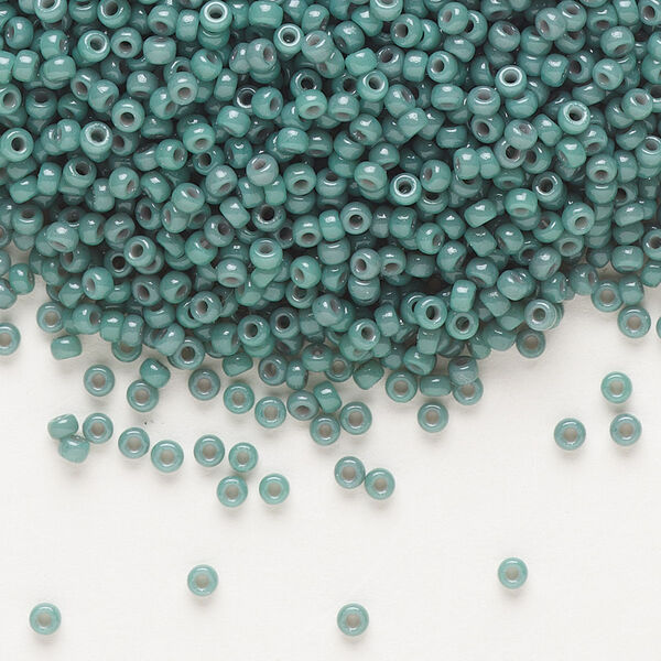 Seed bead, Miyuki, glass, pkg/25g, #11 rocaille, Duracoat® opaque outside dyed eucalyptus, (RR-4481). image number 0