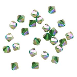 Bead 24pk dark moss green shimmer 2X, Crystal Passions® 6mm bicone 5328