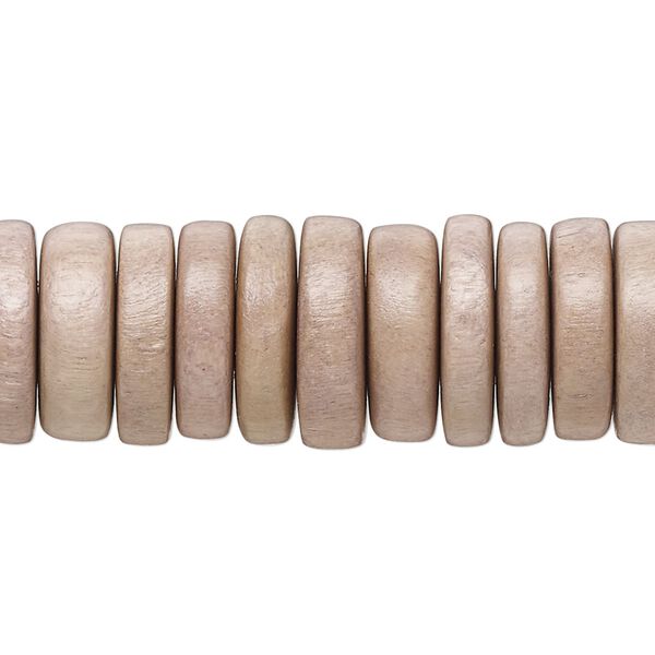 Bead, Taiwanese cheesewood (dyed / waxed), beige, 15x4mm rondelle. Sold per 8-inch strand, approximately 45 beads. image number 0