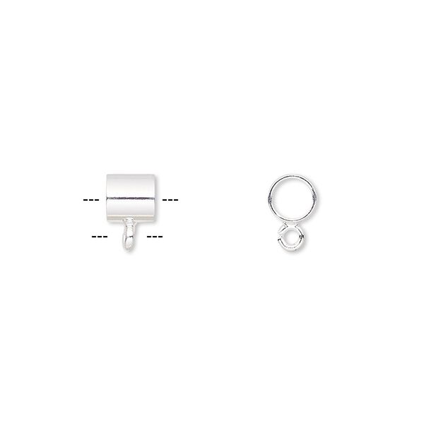 Bead, silver-plated brass, 5x5mm round tube with open loop. Sold per pkg of 10. image number 0