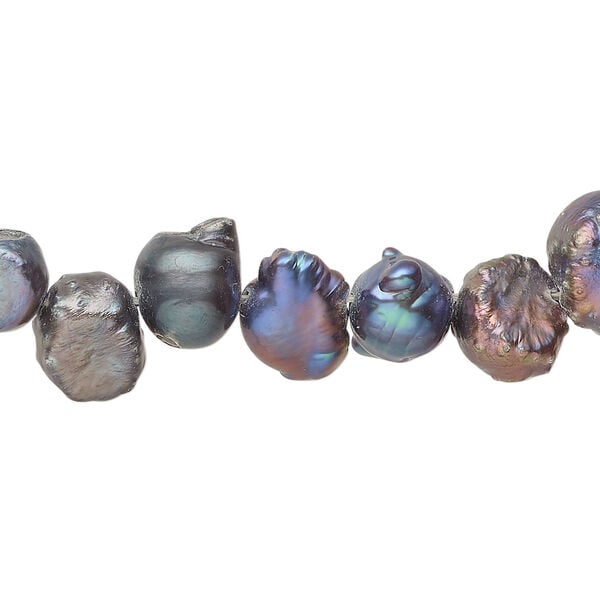 Freshwater pearl 1pkg1, semi-round, 15 inch silver peacock 7-9mm cultured image number 0