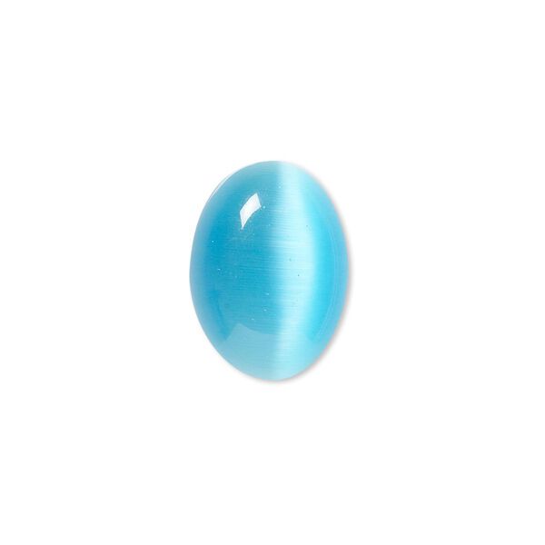 Cabochon, cat's eye glass (fiber optic glass), turquoise blue, 18x13mm calibrated oval, quality grade. Sold per pkg of 6. image number 0