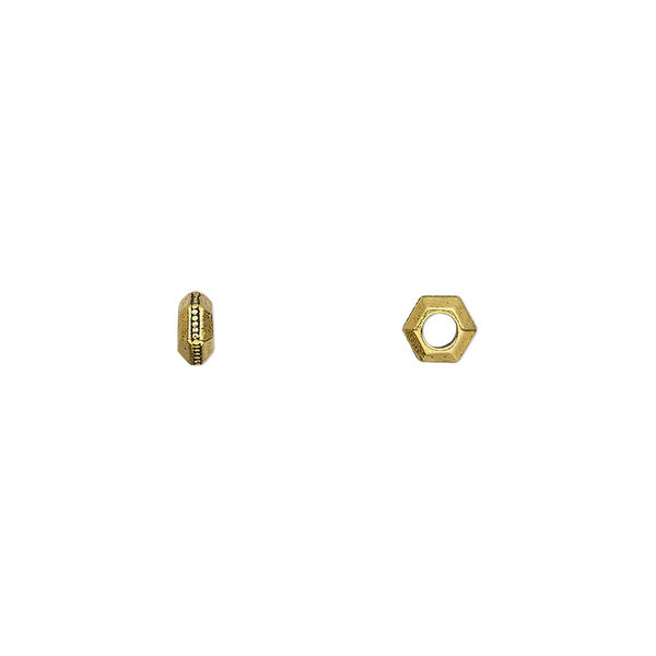 Bead, TierraCast®, antique gold-plated pewter (tin-based alloy), 5x2.5mm hexagon rondelle. Sold per pkg of 20. image number 0