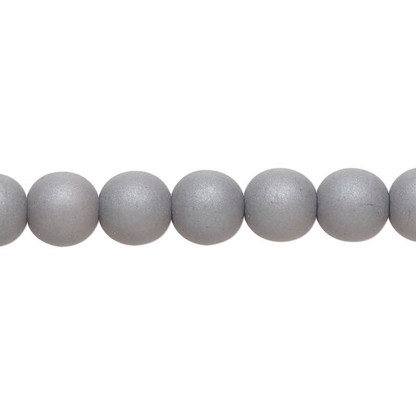 Bead, coated glass, opaque matte titanium, 8mm round. Sold per 7-inch strand, approximately 20 beads. image number 0