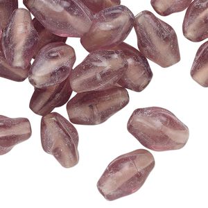 Bead, lampworked glass, translucent light plum, 12x8mm-13x9mm twisted double cone. Sold per 2-ounce pkg, approximately 60 beads.