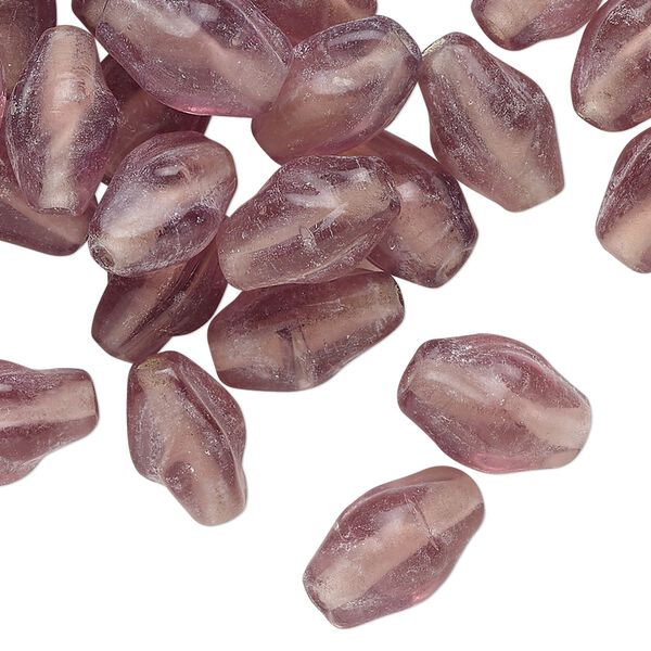Bead, lampworked glass, translucent light plum, 12x8mm-13x9mm twisted double cone. Sold per 2-ounce pkg, approximately 60 beads. image number 0