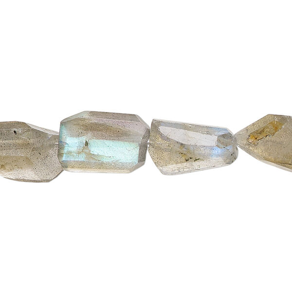 Bead, labradorite (natural), 10x9mm-17x11mm hand-cut flat-sided faceted nugget, Mohs hardness 6 to 6-1/2. Sold per 14-inch strand, approximately 25 beads. image number 0