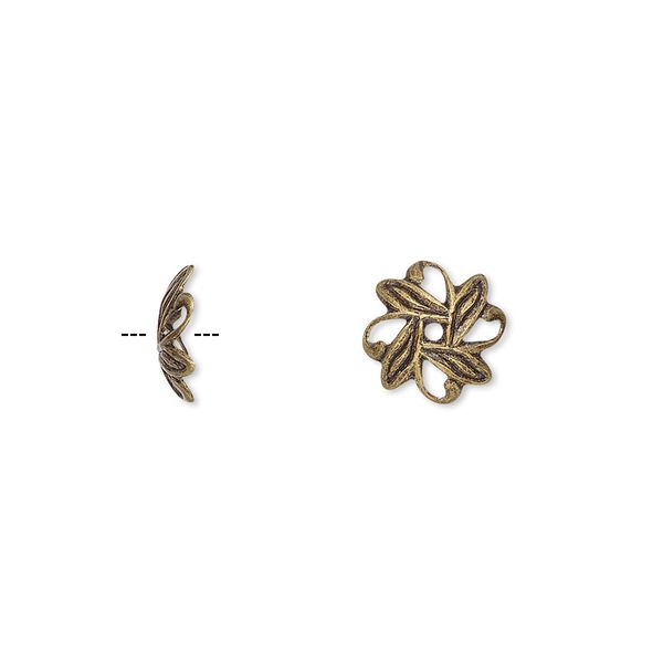 Bead cap, antique gold-plated brass, 10x3mm fancy leaf with cutouts, fits 10-12mm bead. Sold per pkg of 500. image number 0