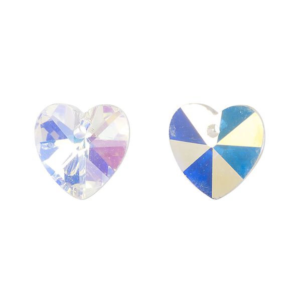 Drop, glass, translucent clear AB, 14mm heart. Sold per pkg of 12. image number 0