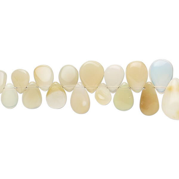 Bead, Ethiopian amber opal (natural), light, 6x4mm-10x8mm graduated hand-cut top-drilled puffed teardrop, B grade, Mohs hardness 5 to 6-1/2. Sold per 8-inch strand. image number 0
