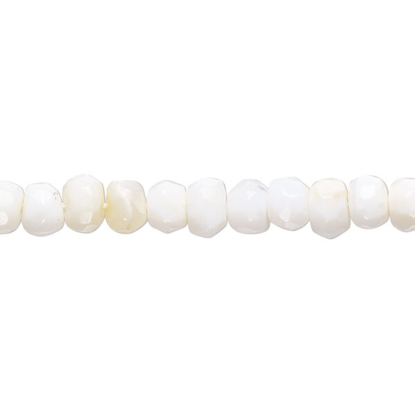 Bead, white opal (natural), 5x3mm-6x5mm hand-cut faceted rondelle, B- grade, Mohs hardness 5 to 6-1/2. Sold per 14-inch strand. image number 0