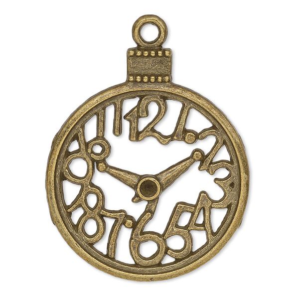 Focal, antique brass-plated "pewter" (zinc-based alloy), 35x30mm single-sided open clock face. Sold per pkg of 6. image number 0