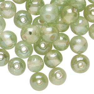 Bead, lampworked glass, translucent pale green luster, 8mm round. Sold per 2-ounce pkg, approximately 75 beads.